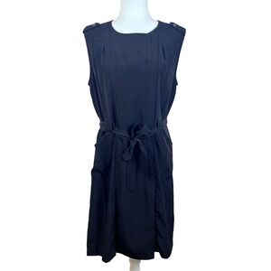 NWT: Dana Buchna, Black Sleeveless Belted Utility‎ Pockets Dress Size 12 (N637)